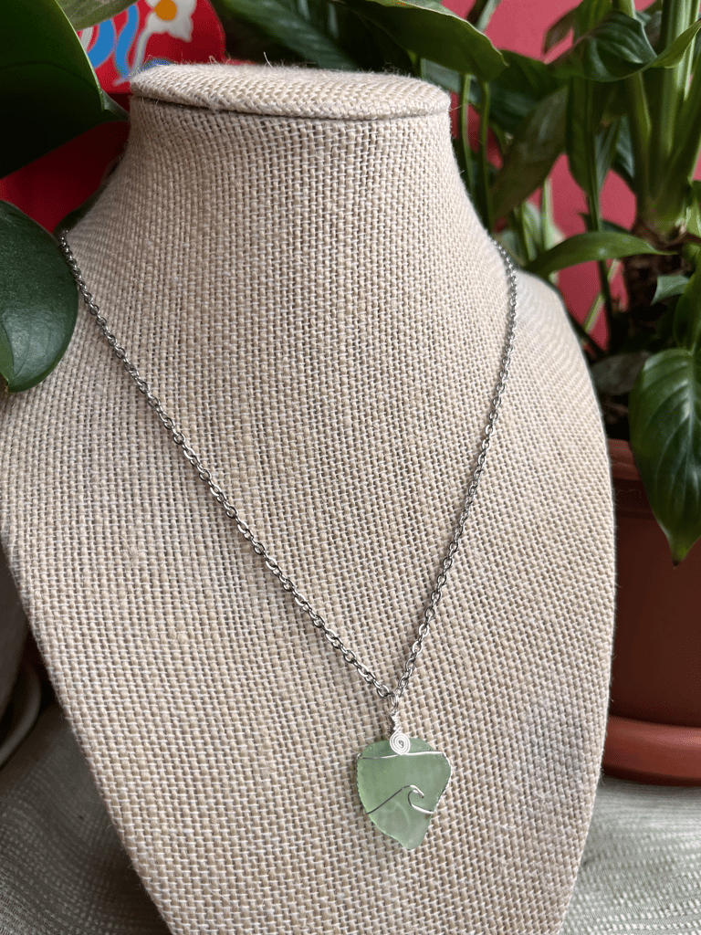 Silver Wave Mint Sea Glass Necklace Image 2