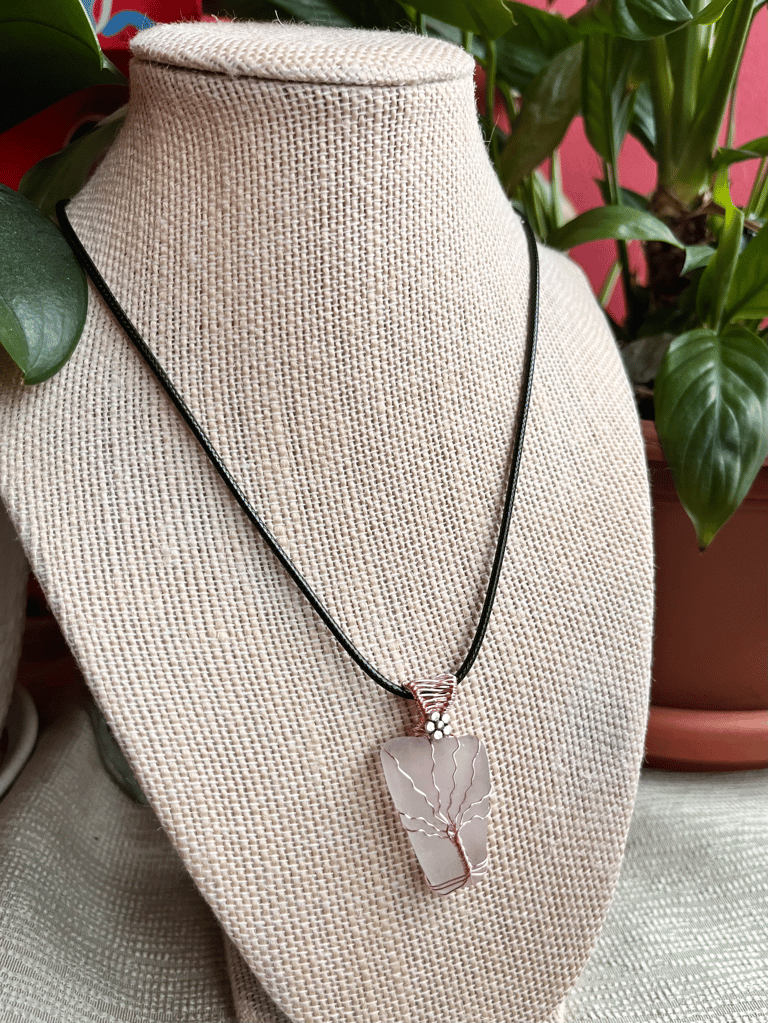 Pink Tree of Life White Sea Glass Pendant Image 2