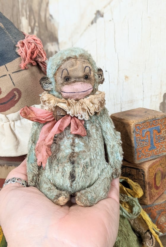 Image of 5"  Very distressed Old TOy  BLUE/GRAY  Munki by Whendi's Bears