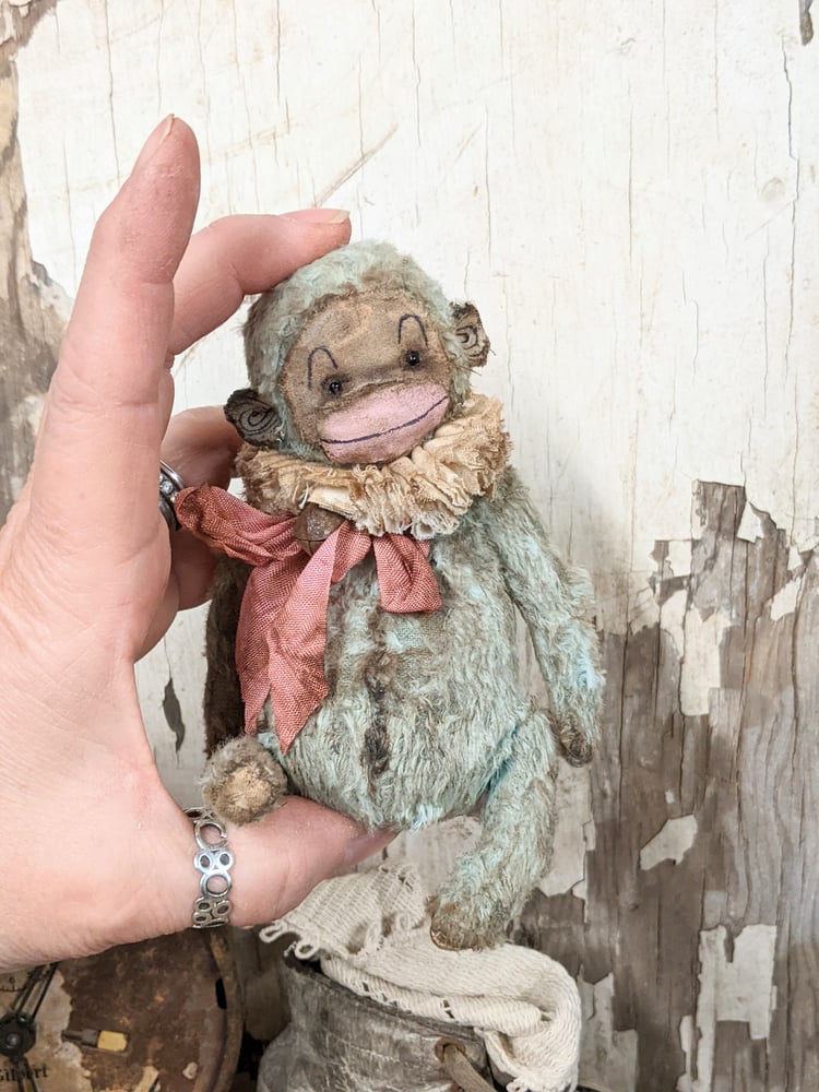 Image of 5"  Very distressed Old TOy  BLUE/GRAY  Munki by Whendi's Bears