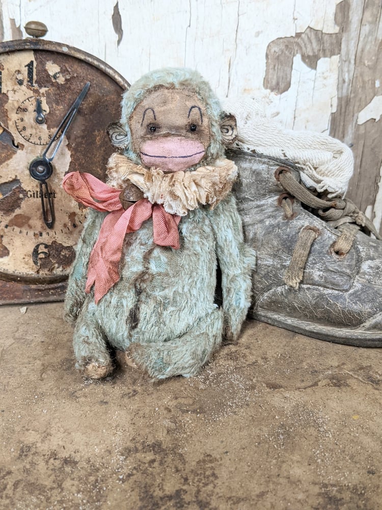 Image of 5"  Very distressed Old TOy  BLUE/GRAY  Munki by Whendi's Bears