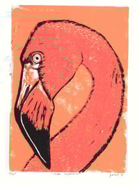 Image 1 of Pink Flamingo Limited Edition Linocut Print  6"x 8"