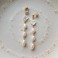 Image 1 of Quatrefoil MOP Pearl Dangle Earrings 4 | Simona