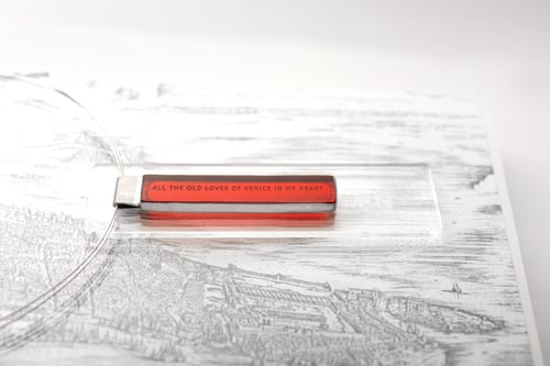 Image of "ALL THE OLD LOVES OF VENICE IN MY HEART" pendant with red acrylic glass
