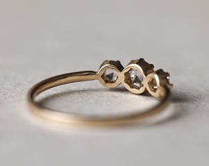 Image of 18ct yellow gold, rose-cut, white diamond trilogy ring (LON226)
