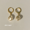 gold freshwater pearl huggie hoop earrings