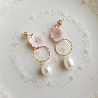 Image 2 of Off White MOP Flower Pearl Hoop Earrings | Saira