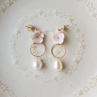 Image 1 of Off White MOP Flower Pearl Hoop Earrings | Saira