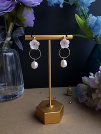 Image 5 of Off White MOP Flower Pearl Hoop Earrings | Saira