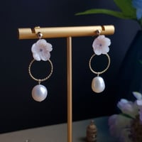 Image 4 of Off White MOP Flower Pearl Hoop Earrings | Saira