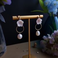 Image 3 of Off White MOP Flower Pearl Hoop Earrings | Saira