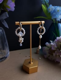 Image 1 of Quatrefoil Pearl 3 way Hoop Earrings 7 | Sanna