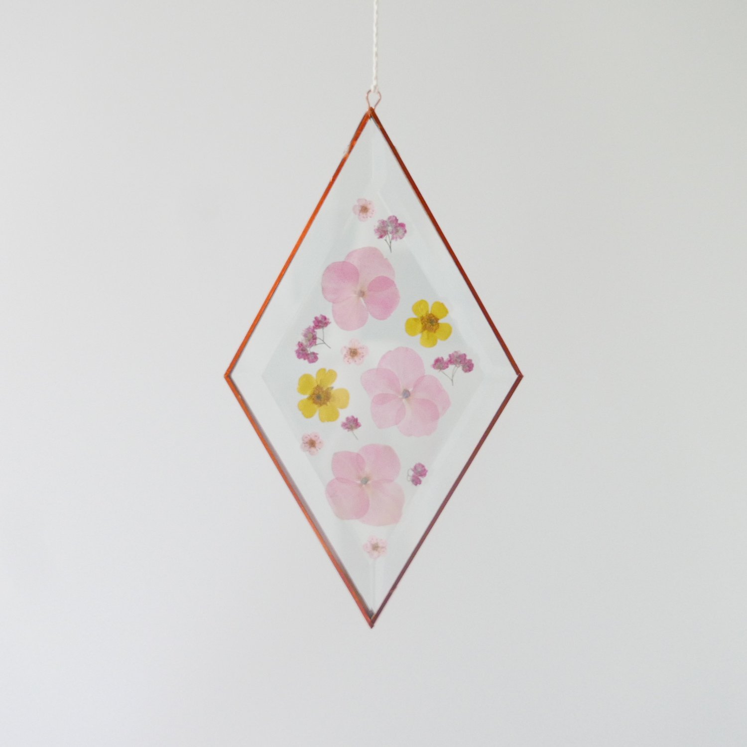 Image of Pressed Flower Suncatcher Hydrangea and Buttercups