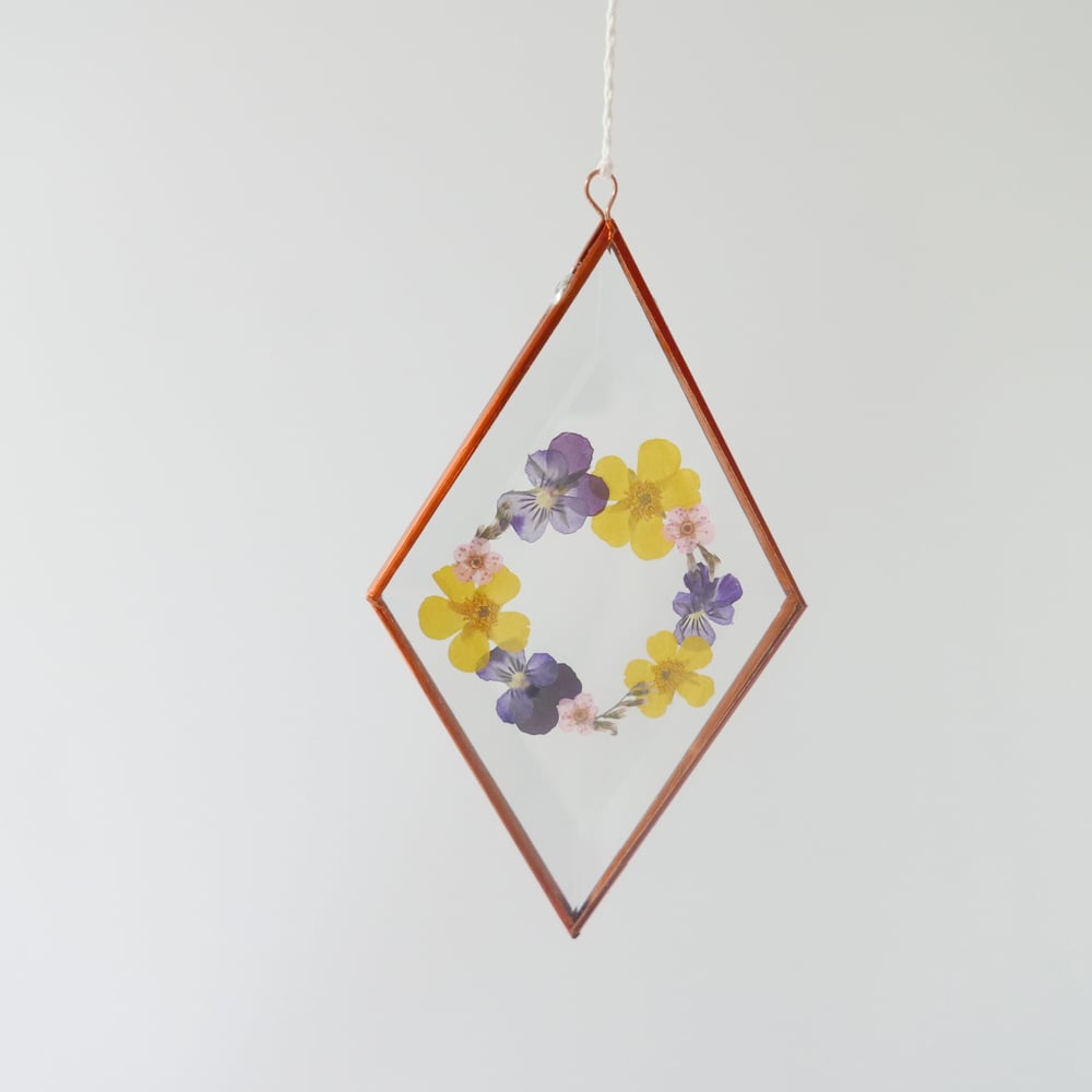 Image of Pressed Flower Suncatcher - Buttercup and Viola Wreath