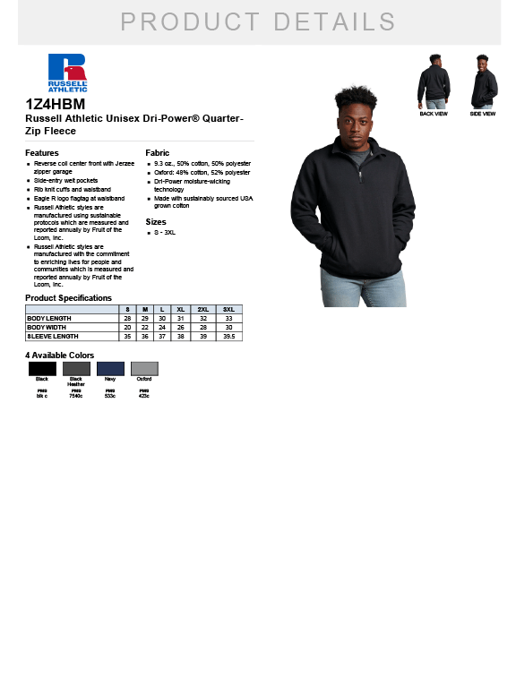 Image of Embroidered Russell Athletic 1/4 Zip