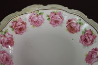 Image 4 of Vintage Ceramic Hand Painted Serving Bowl, Purple Roses with Scalloped Edge. #808
