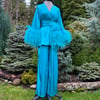 Turquoise "Beverly" Lounge Suit w/ Ostrich SIZE: S 