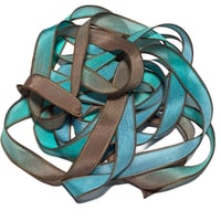 Image 3 of 1PC. AQUATICS 42" hand dyed wrist wrap bracelet silk ribbon/by COLOR KISSED SILK