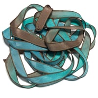 Image 4 of 1PC. AQUATICS 42" hand dyed wrist wrap bracelet silk ribbon/by COLOR KISSED SILK