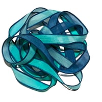 Image 2 of 1PC. PEACOCK  42" hand dyed wrist wrap bracelet silk ribbon/by COLOR KISSED SILK