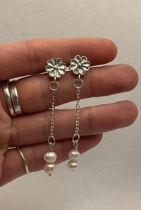 Image 3 of Floral Pearl Dangle Earrings