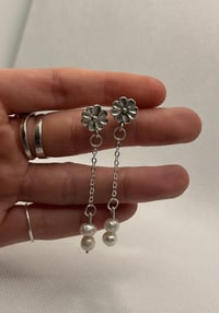 Image 1 of Floral Pearl Dangle Earrings