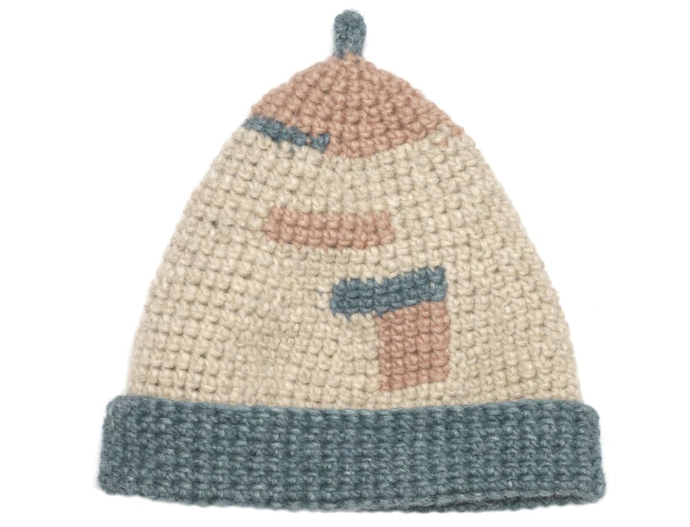 Image of BEIGE, BLUE AND PINK WOOL CAP