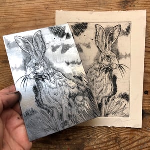 Image of Hare dry-point etching print 