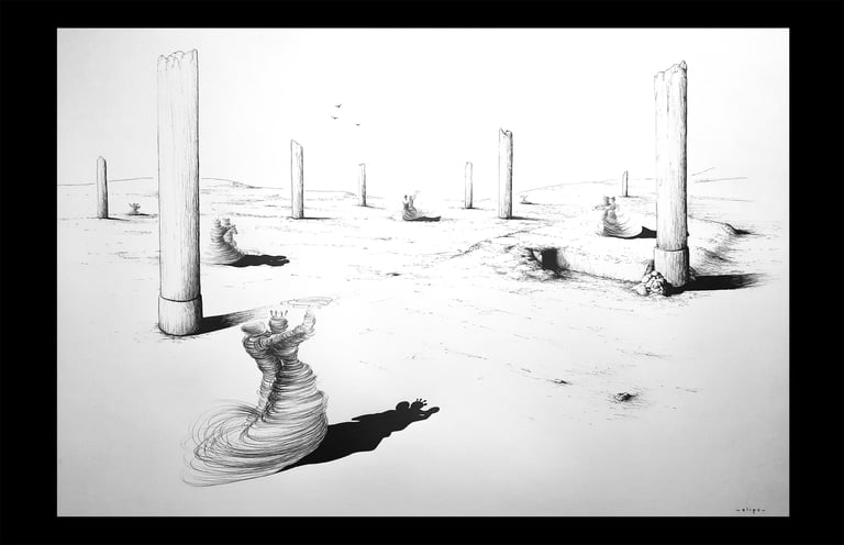 "Le bal de Dali" / ORIGINAL (dessin encre et stylo bille)