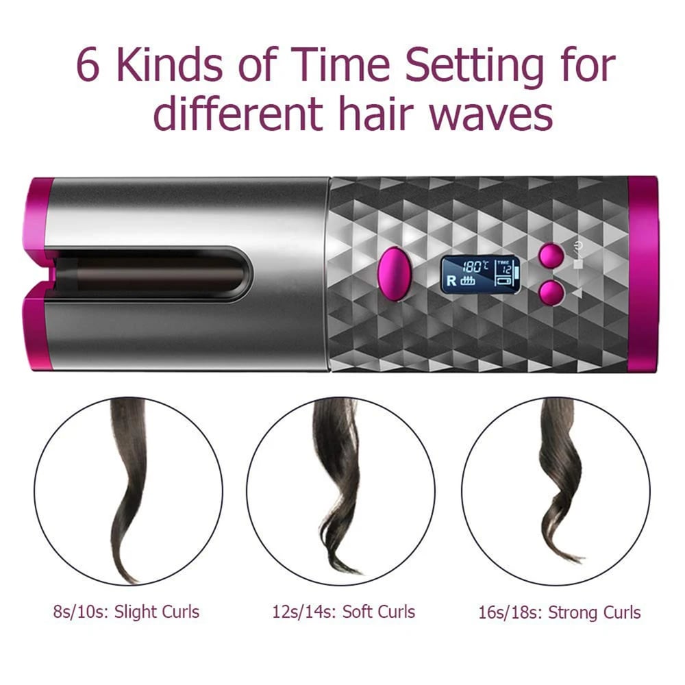 Cordless Automatic Curling Iron Portable Rechargeable Lazy Hair Curler LCD Display Wave styler