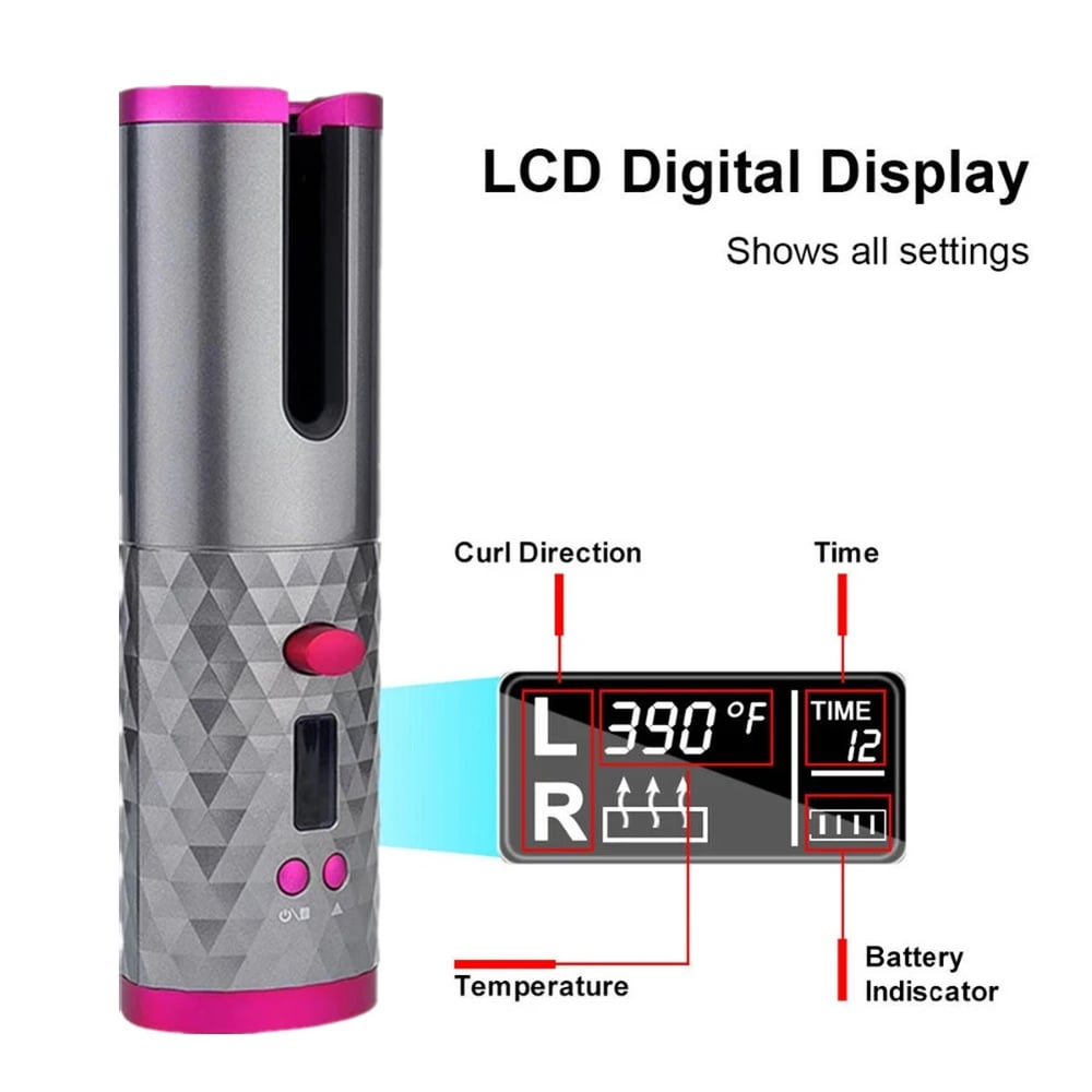 Cordless Automatic Curling Iron Portable Rechargeable Lazy Hair Curler LCD Display Wave styler