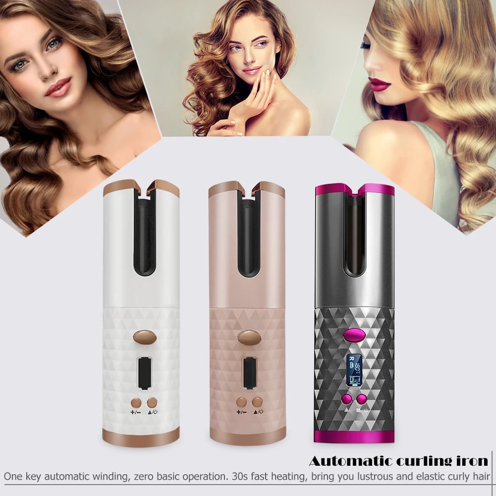 Cordless Automatic Curling Iron Portable Rechargeable Lazy Hair Curler LCD Display Wave styler 