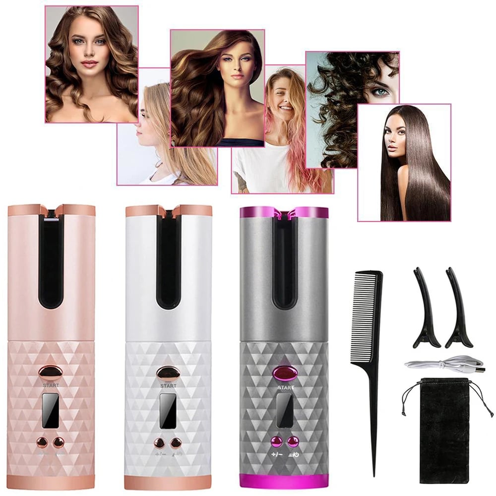 Cordless Automatic Curling Iron Portable Rechargeable Lazy Hair Curler LCD Display Wave styler