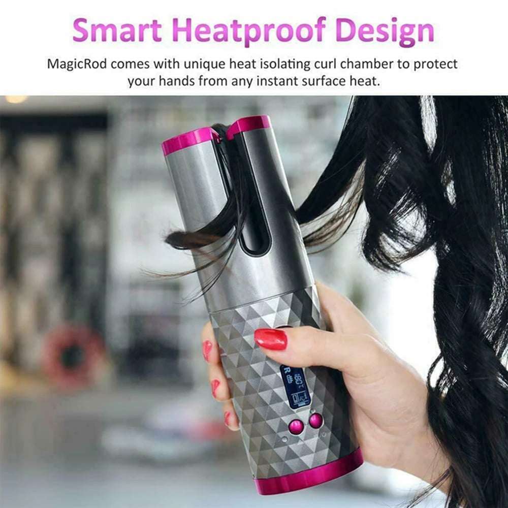 Cordless Automatic Curling Iron Portable Rechargeable Lazy Hair Curler LCD Display Wave styler