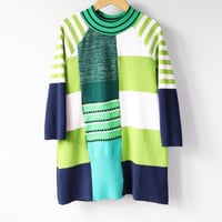 Image 2 of lime green superstripe navy patchwork 3T courtneycourtney patchwork long sleeve tunic sweater dress