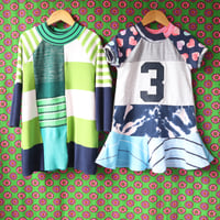 Image 3 of lime green superstripe navy patchwork 3T courtneycourtney patchwork long sleeve tunic sweater dress