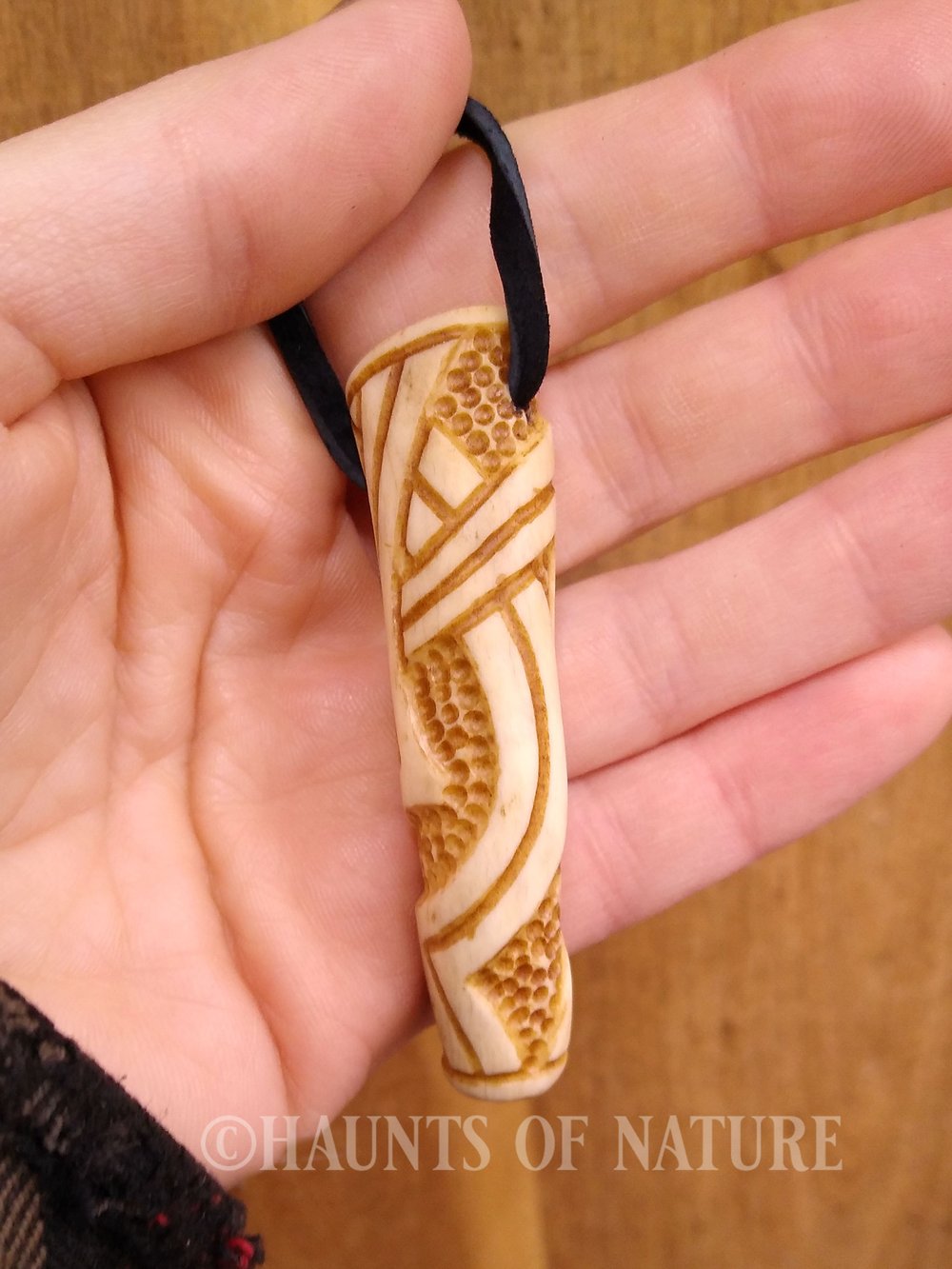 Carved Pendant - Antler Tip with Nordic Elements