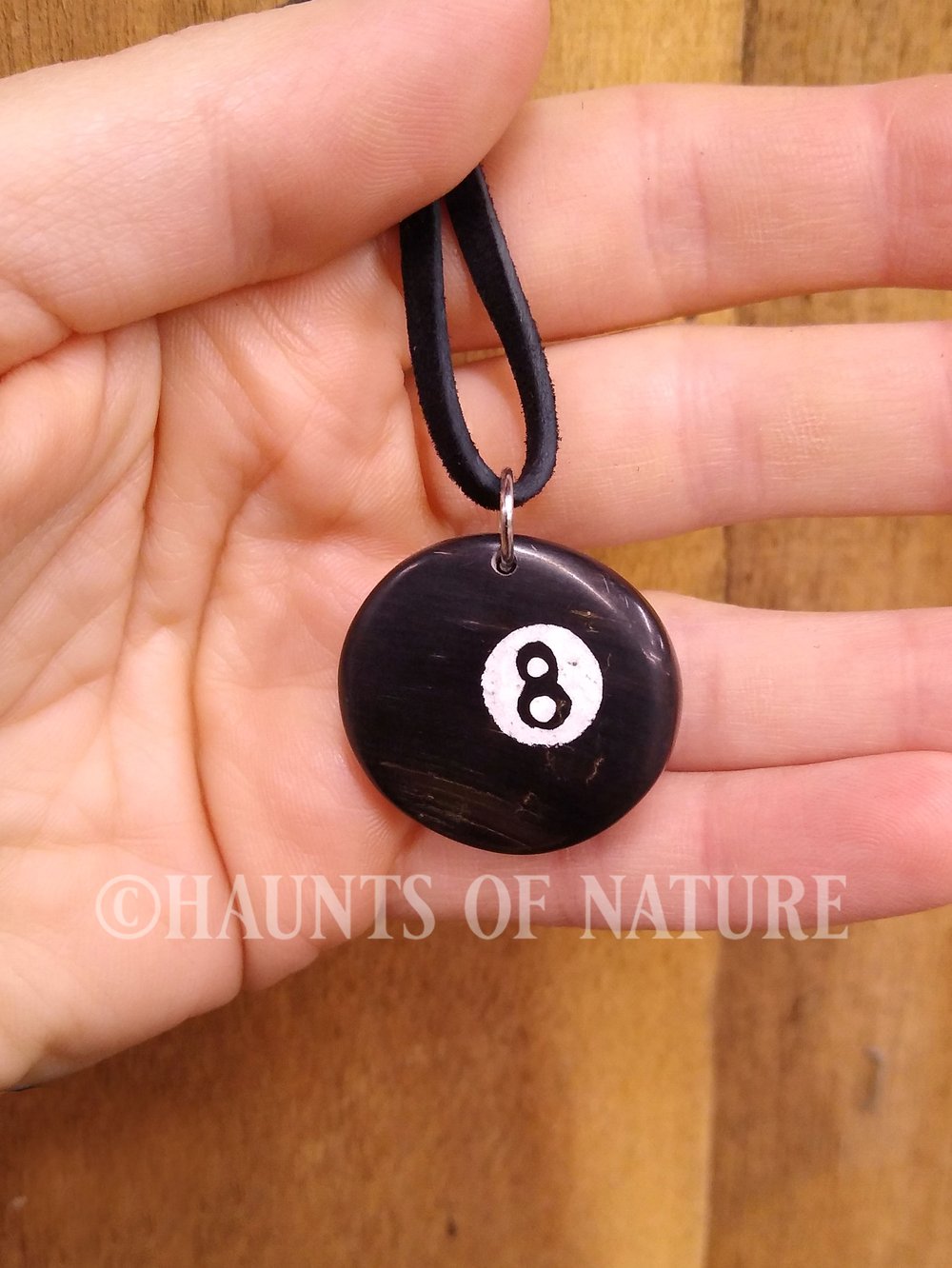 Carved Pendant - 8 Ball Inlayed in Horn