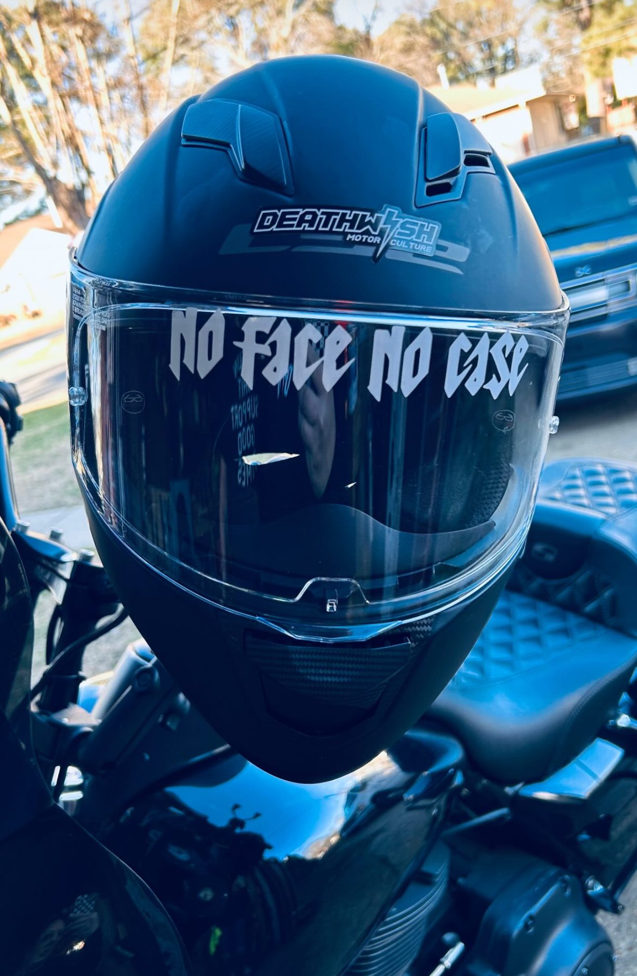 faceless motorcycle helmets Detour D.O.T. Flat Black 3/4 Helmet for Riders with Visor inch above eyebrows Deathwish NO FACE NO CASE