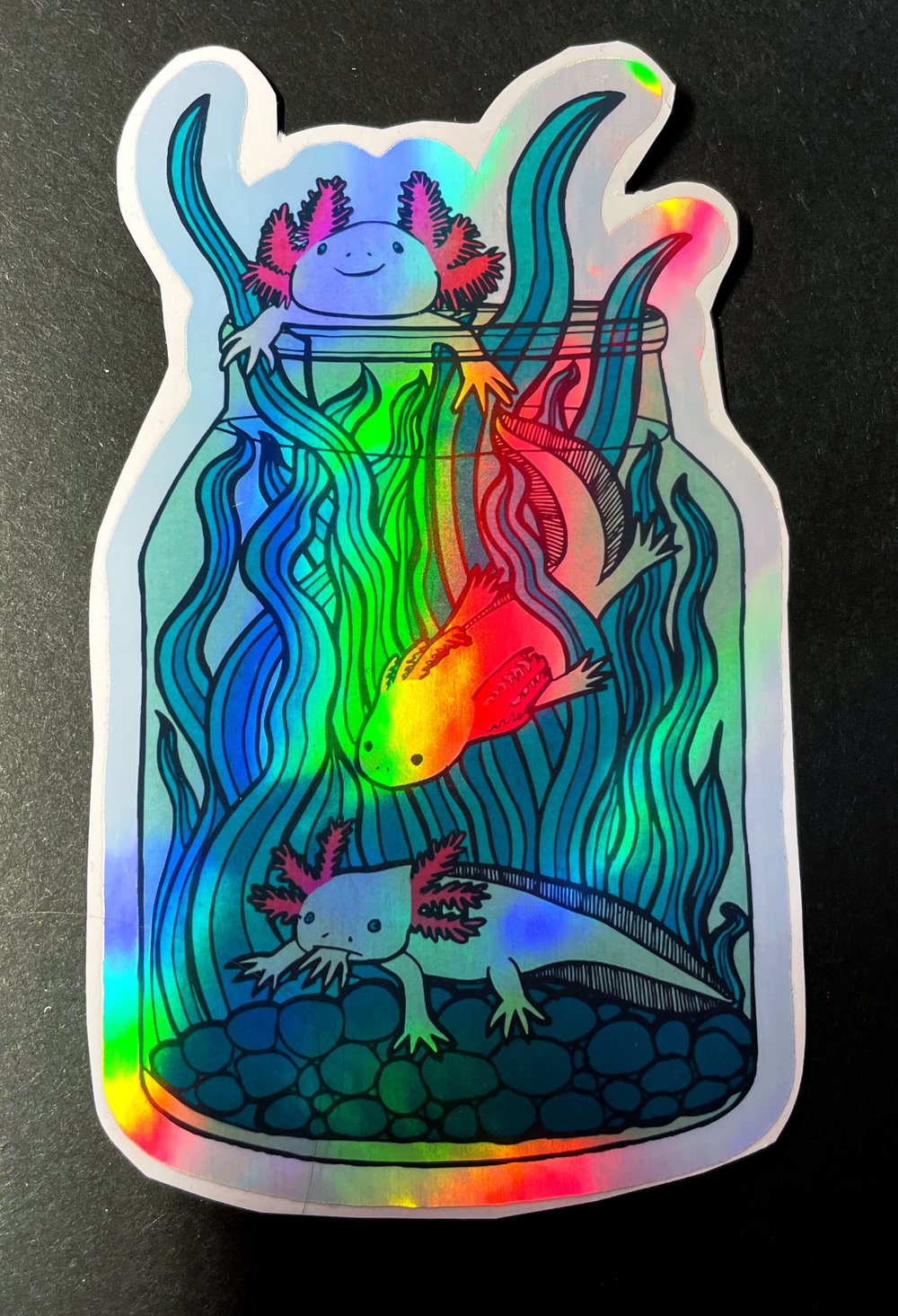 Large axolotl hologram sticker