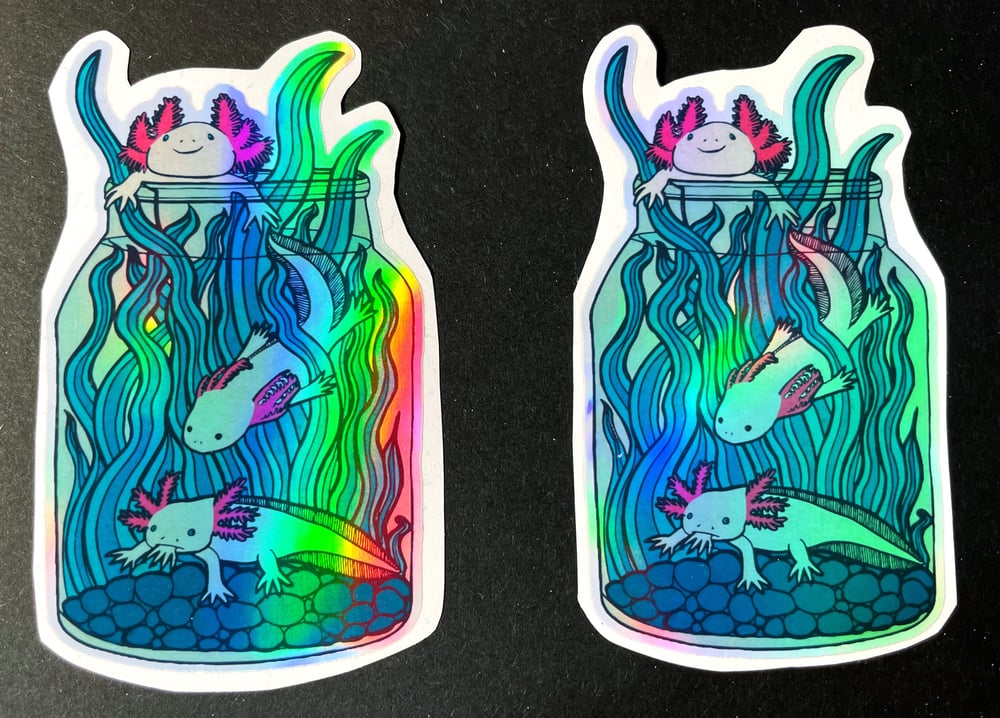 2x small axolotl hologram stickers