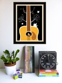 Image 3 of Songbird Silkscreen Guitar Birdhouse Print