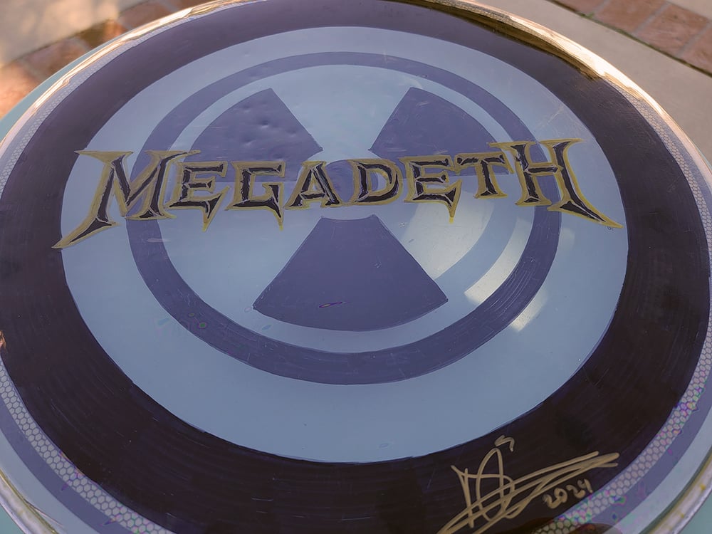Image of Megadeth Logo Clear Drumhead - illustrated and signed by Dirk 