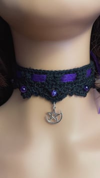 Image 2 of Moonlit Magic Choker – With Crescent Moon & Pentacle Pendant