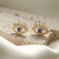 Image 2 of 18K Gold Plated Evil Eye Earrings 