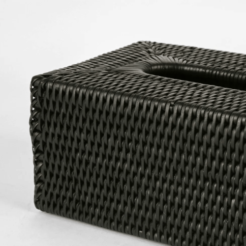Image of Black Rattan Tissue Box Cover