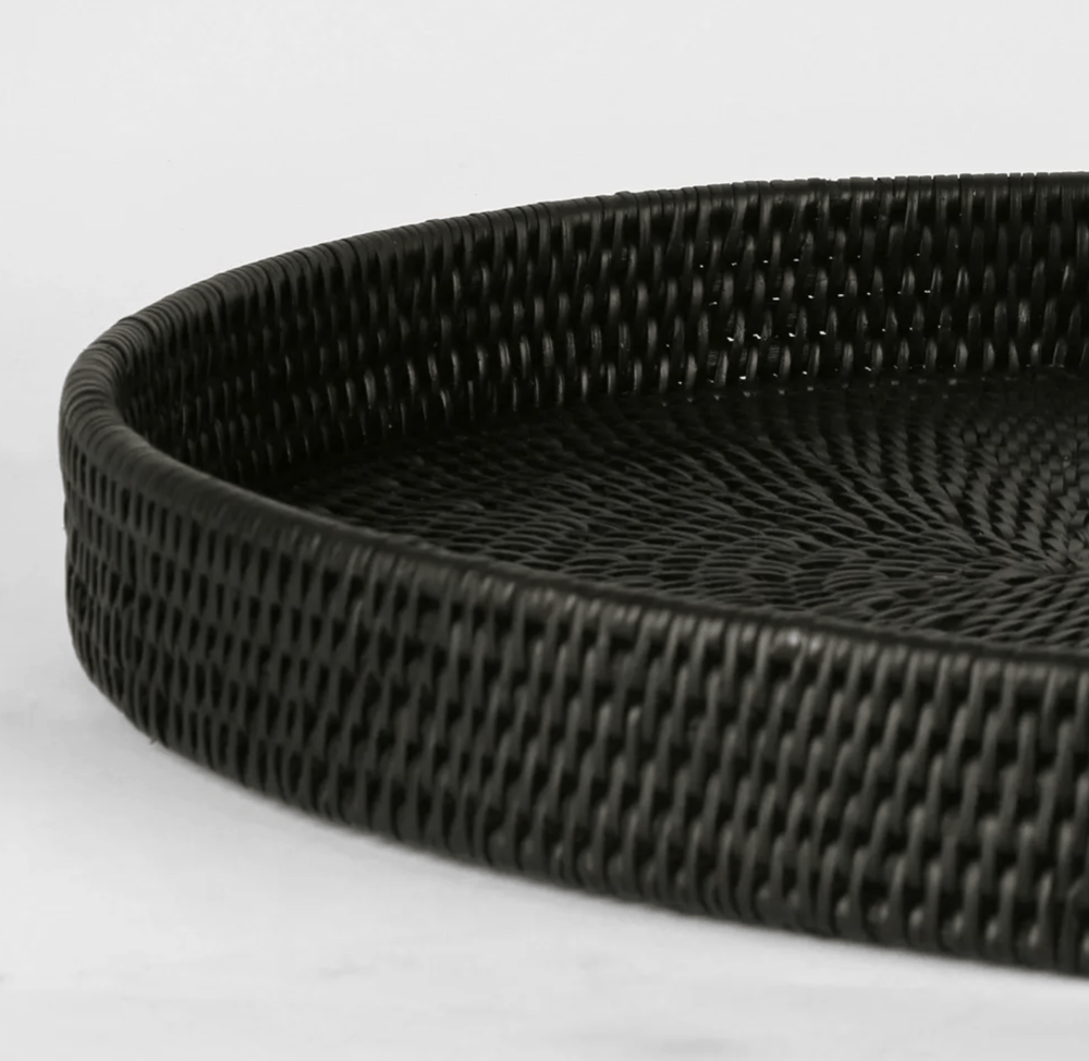 Image of Black Rattan Oval Tray