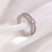 Image 3 of White Gold Plated Pink Zircon Open Ring