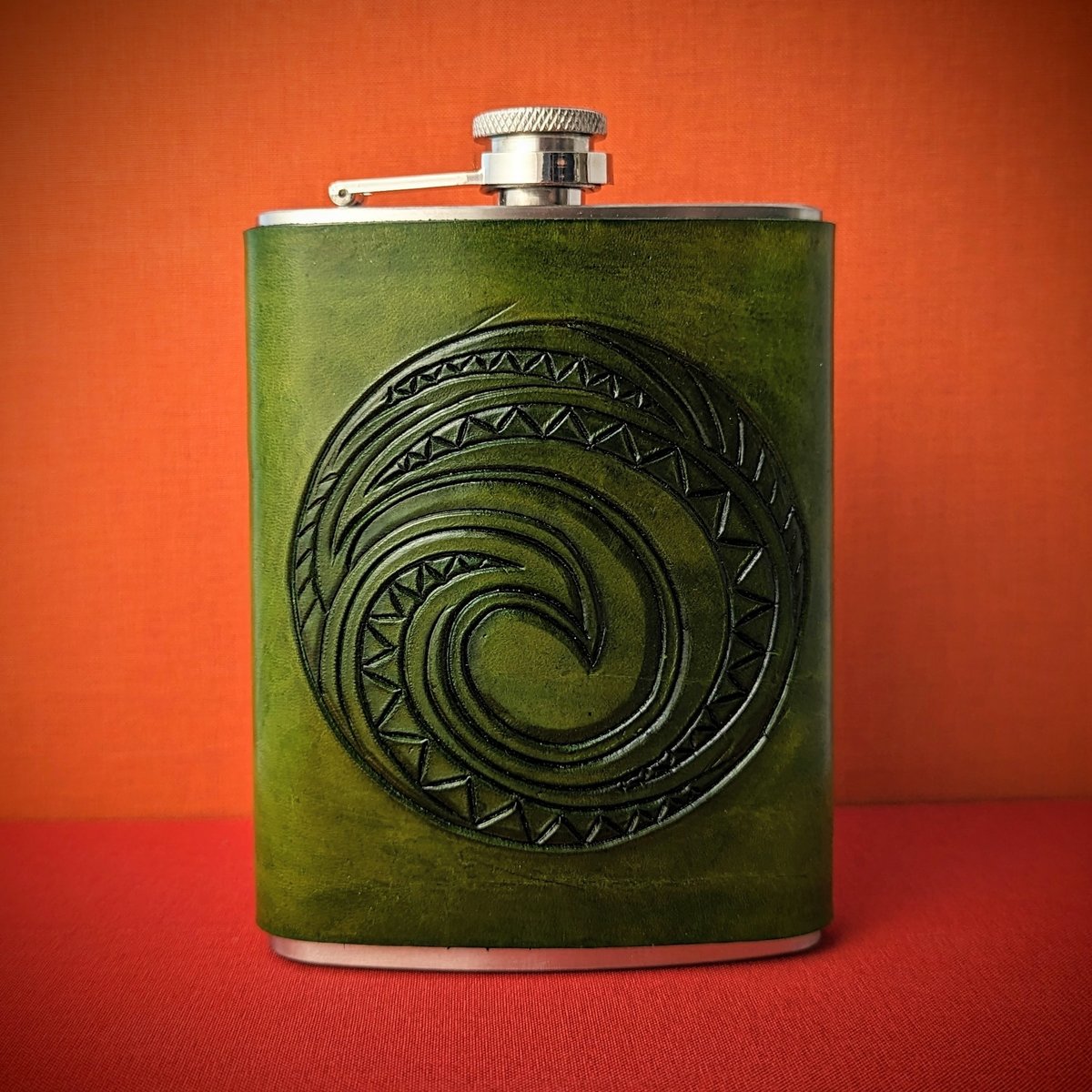 Leather Wrapped Flask Green Waves Green Jtm Leathercraft