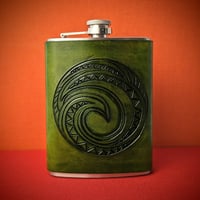 Leather-wrapped Flask - Green Waves (Green)